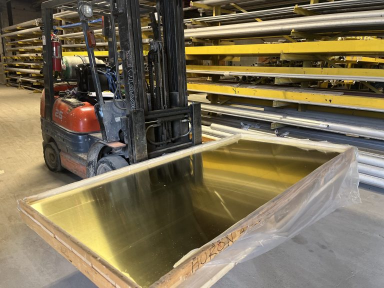 Brass sheet in the Huron Alloys warehouse